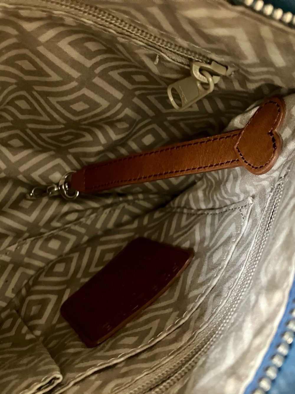 Brighton Blue Leather Shoulder Bag with Brown Trim - Picture 9 of 13